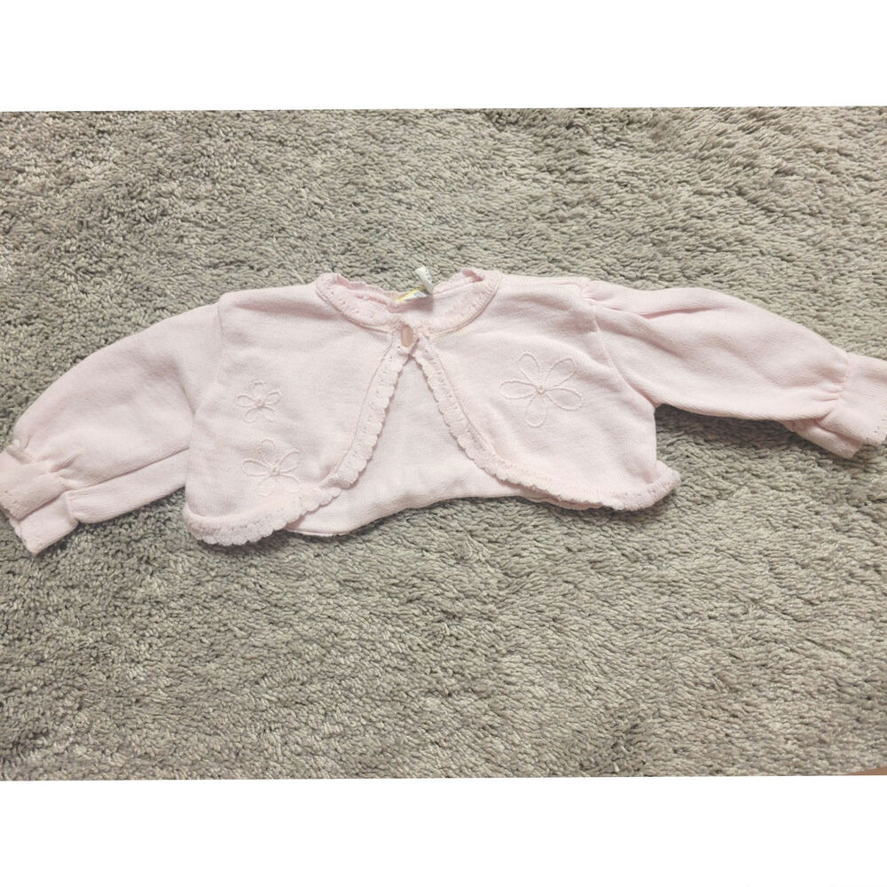Baby Girl Pink Knit Cardigan Shrug 3-6 Months Floral Embroidered